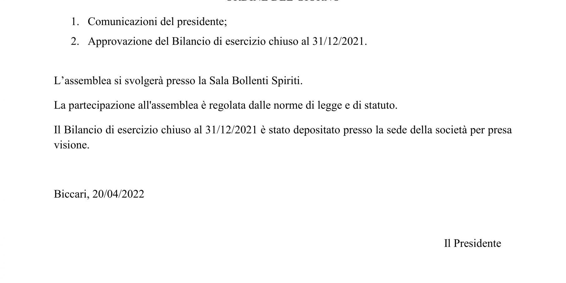convocazione assemblea soci bilancio 2021